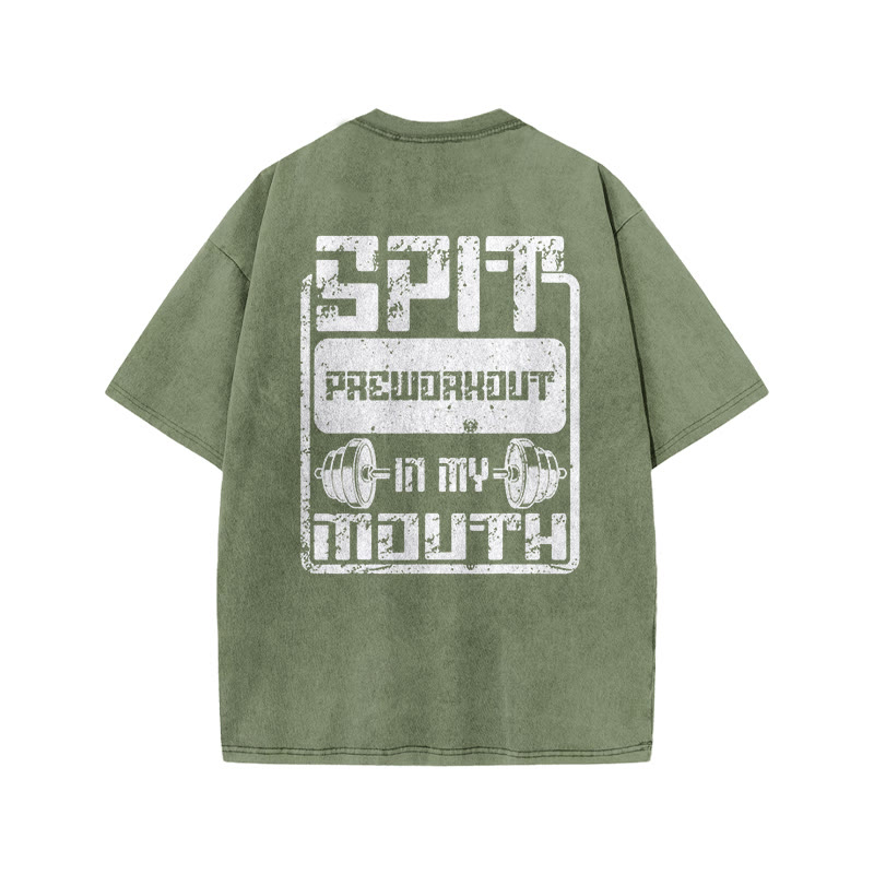 100% Cotton SPIT Gym Print Acid Washed T-shirt - Army Green - US20-22(3XL) - image 6