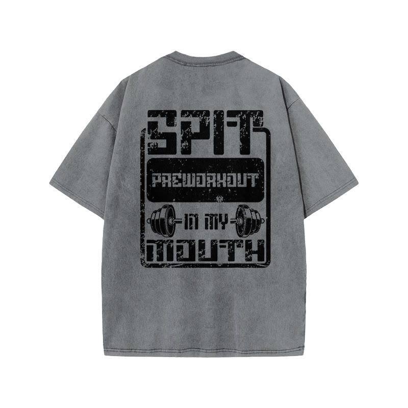 100% Cotton SPIT Gym Print Acid Washed T-shirt - Grey - US20-22(3XL) - image 4