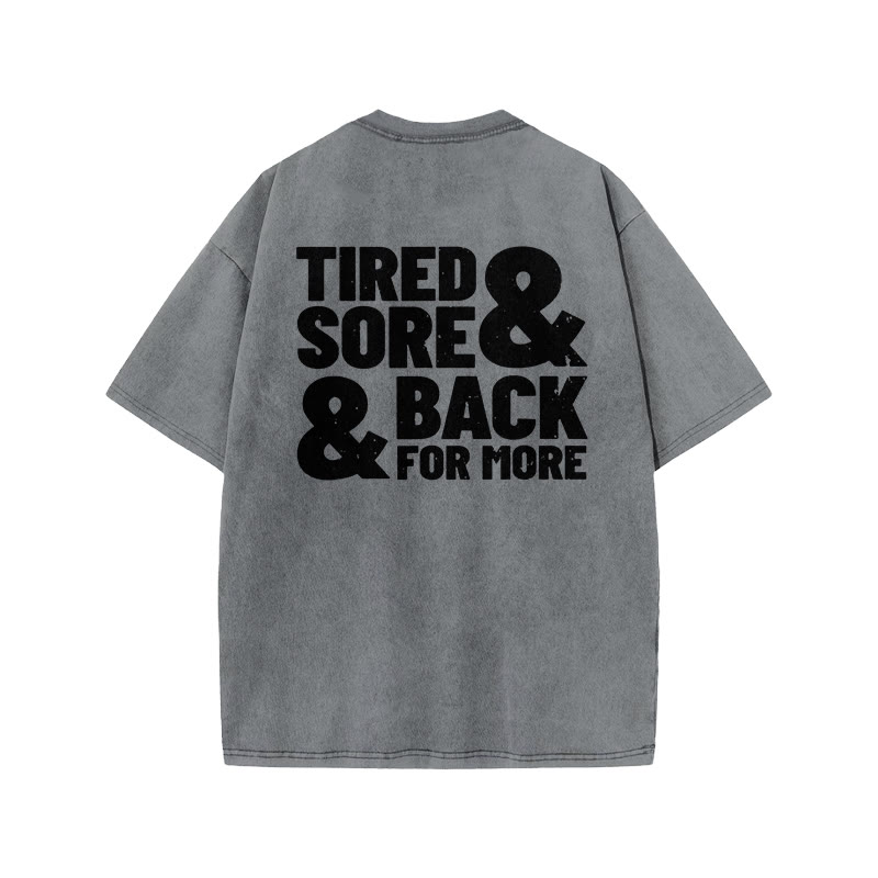 100% Cotton TIRED & SORE Gym Print Acid Washed T-shirt - Grey - US20-22(3XL) - image 4
