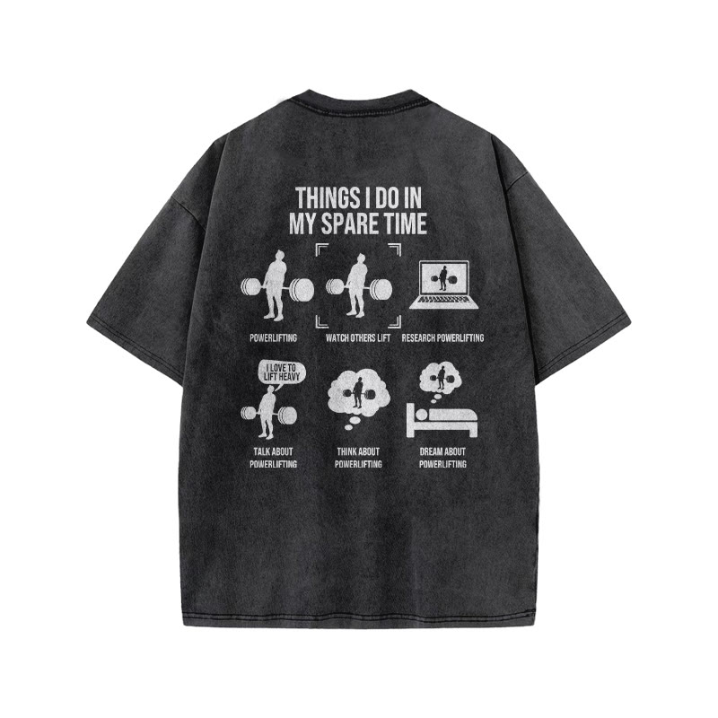 100% Cotton Things I Do  In My Spare Time Gym Print Acid Washed T-shirt - image 3
