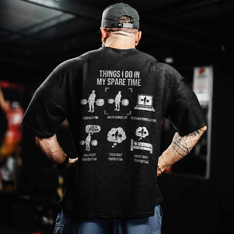 100% Cotton Things I Do  In My Spare Time Gym Print Acid Washed T-shirt - image 2