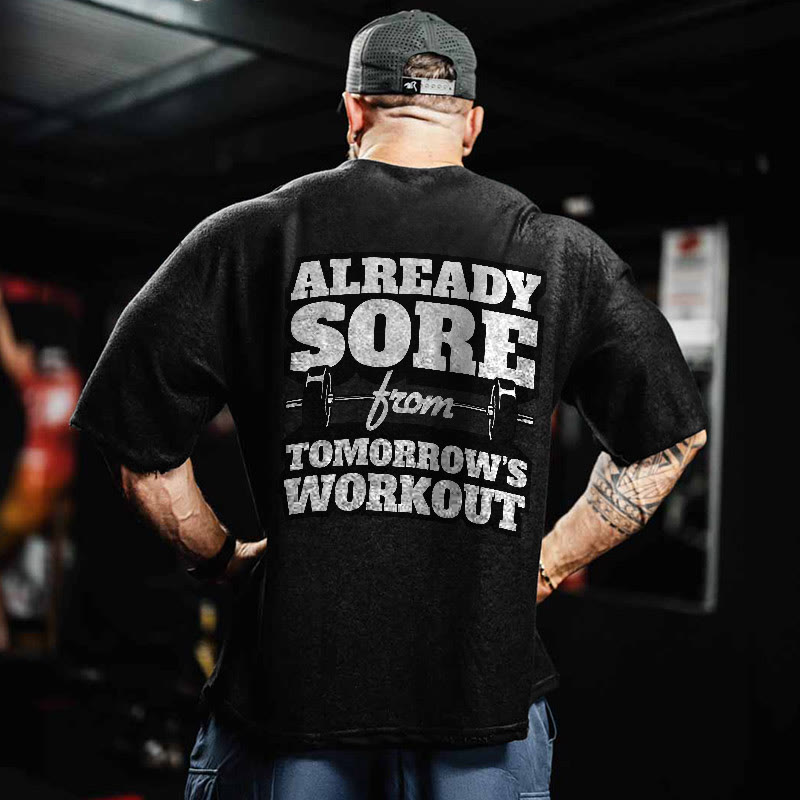 100% Cotton ALREADY SORE Gym Print Acid Washed T-shirt - image 2