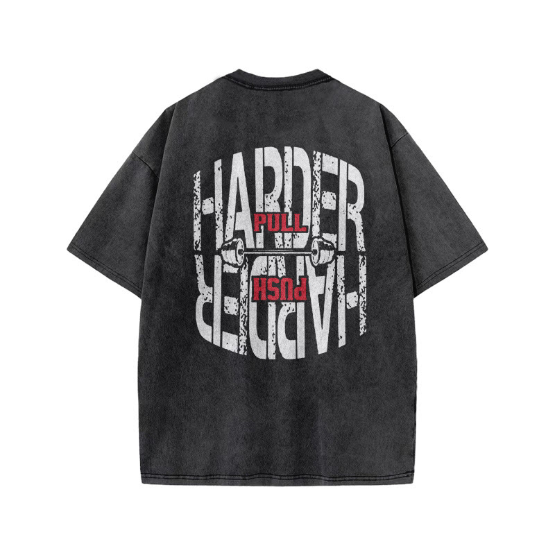 100% Cotton HARDER Gym Print Acid Washed T-shirt - image 3