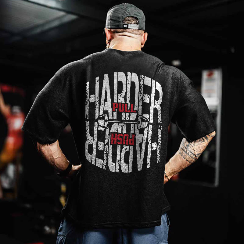 100% Cotton HARDER Gym Print Acid Washed T-shirt - Black - US20-22(3XL) - image 1