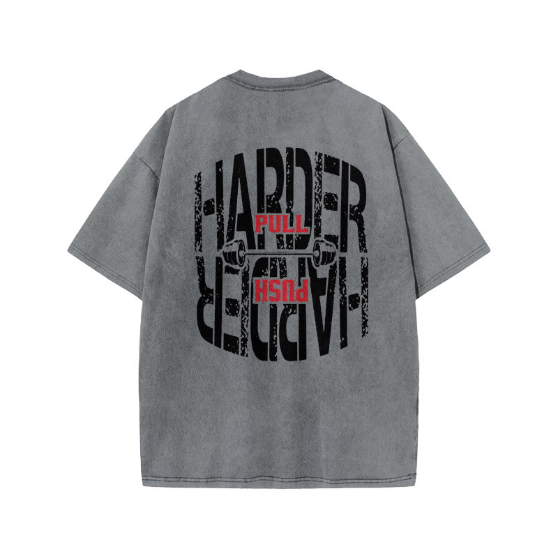 100% Cotton HARDER Gym Print Acid Washed T-shirt - Grey - US20-22(3XL) - image 4