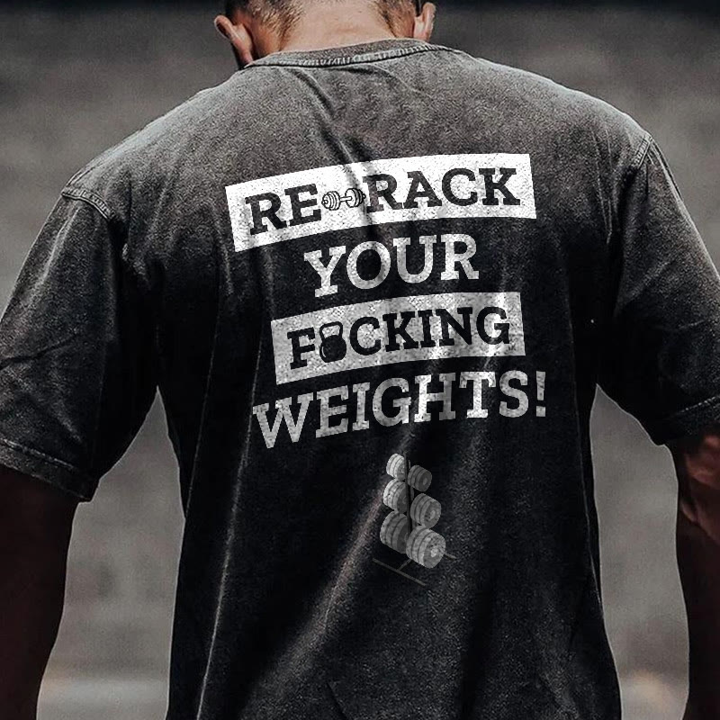 100% Cotton REBACK Gym Print Acid Washed T-shirt - Black - US20-22(3XL) - image 1