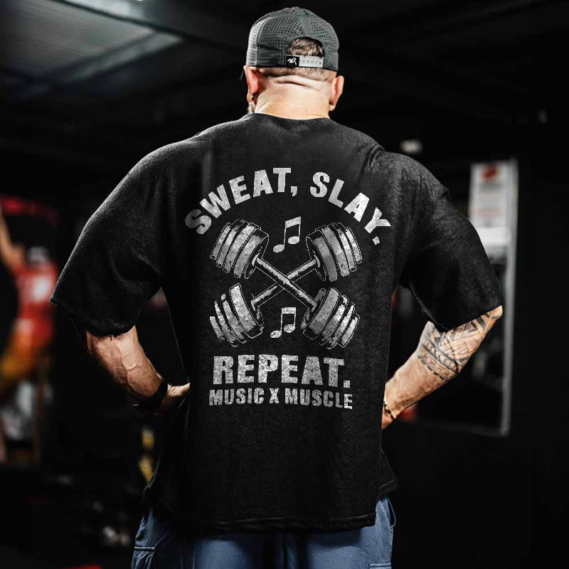 100% Cotton SWEAT SLAY Gym Print Acid Washed T-shirt - image 2