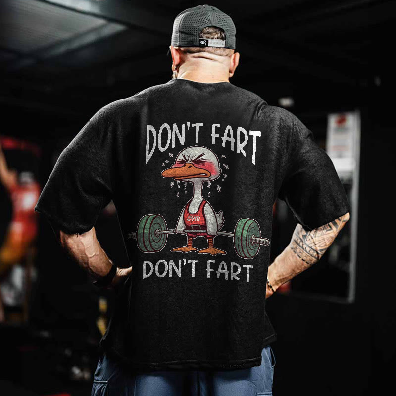 100% Cotton DON'T FART Gym Print Acid Washed T-shirt - Black - US20-22(3XL) - image 1