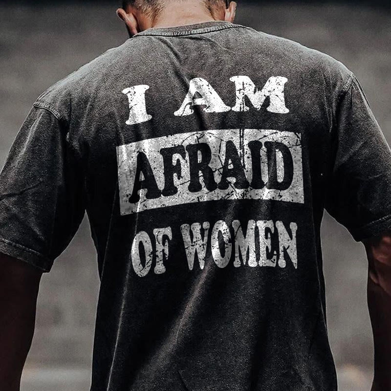 100% Cotton I'm Afraid Of Women Gym Print Acid Washed T-shirt - image 2