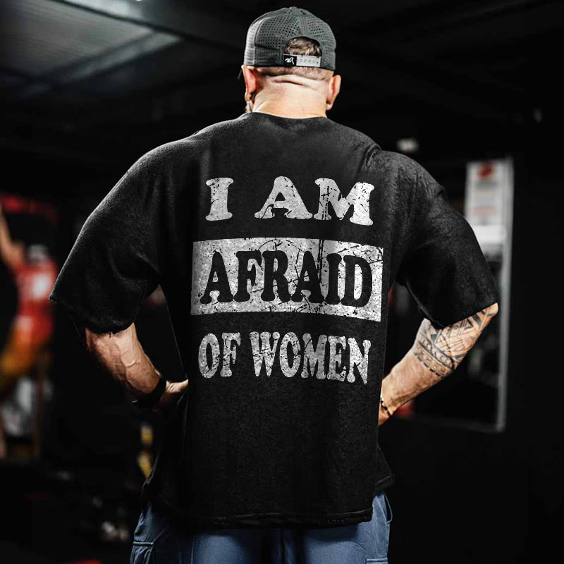 100% Cotton I'm Afraid Of Women Gym Print Acid Washed T-shirt - Black - US20-22(3XL) - image 1
