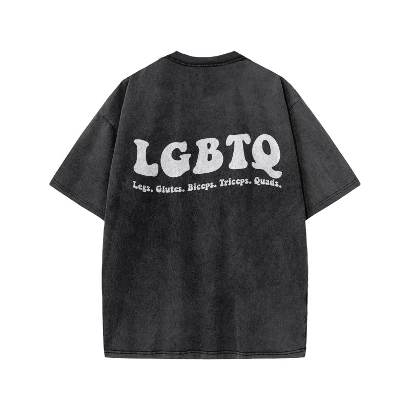 100% Cotton LGBTQ Gym Print Acid Washed T-shirt - image 3