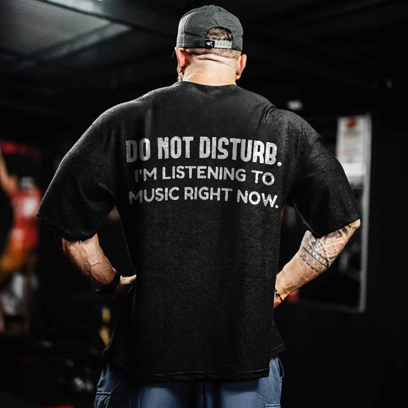 100% Cotton DO NOT DISTURB. Gym Print Acid Washed T-shirt - Black - US20-22(3XL) - image 1