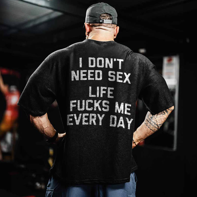 100% Cotton I DON'T NEED SEX Gym Print Acid Washed T-shirt - image 1