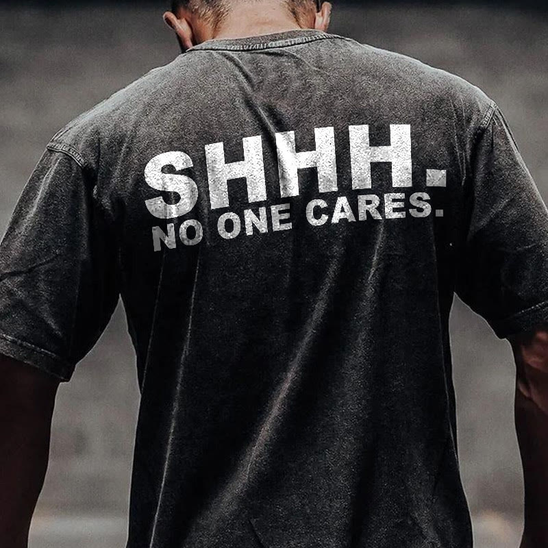100% Cotton No One Cares Gym Print Acid Washed T-shirt - Black - US20-22(3XL) - image 1