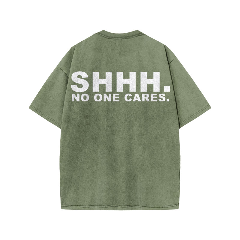 100% Cotton No One Cares Gym Print Acid Washed T-shirt - Army Green - US20-22(3XL) - image 5
