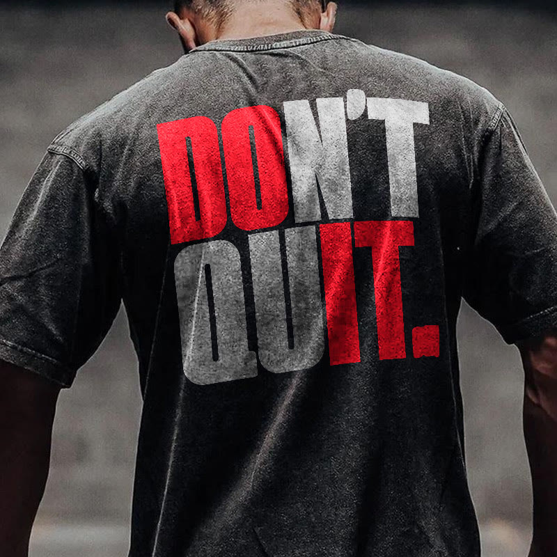 100% Cotton DON'T QUIT Gym Print Acid Washed T-shirt - Black - US20-22(3XL) - image 1