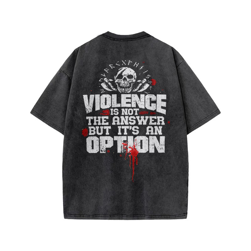 Gym 100% Cotton Vikings Violence Is Not The Answer Print Acid Washed T-shirt - image 2