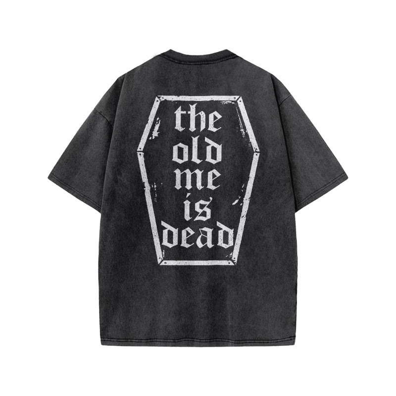 Gym 100% Cotton The Old Me Is Dead Print Acid Washed T-shirt - image 2