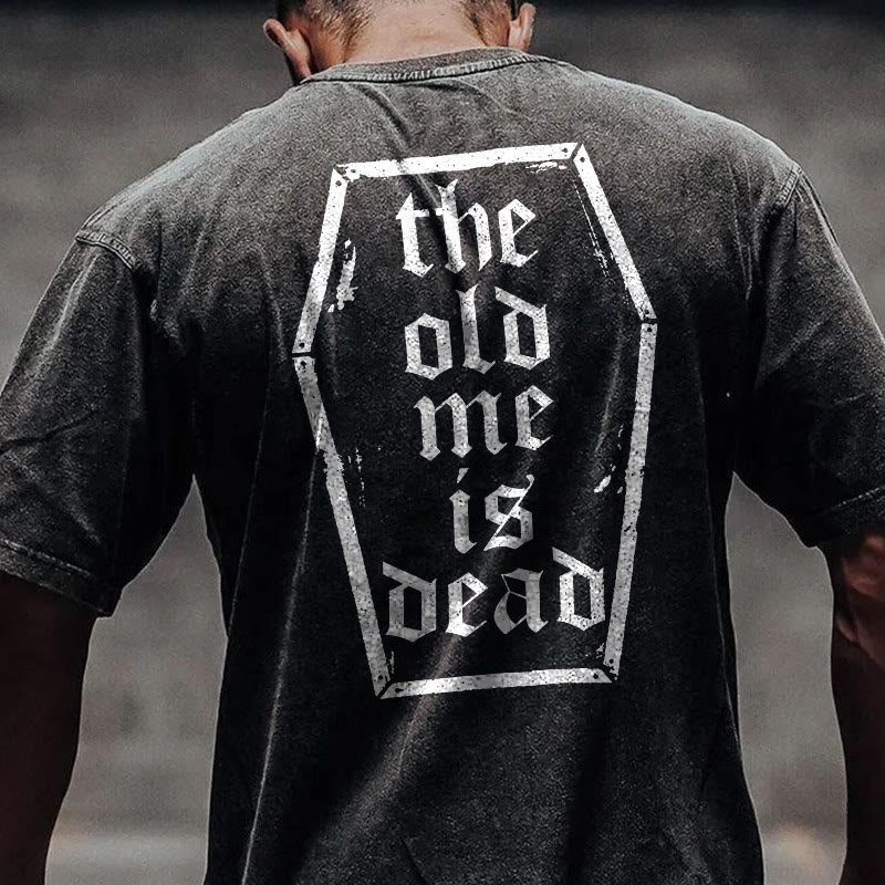 Gym 100% Cotton The Old Me Is Dead Print Acid Washed T-shirt - Black - US20-22(3XL) - image 1