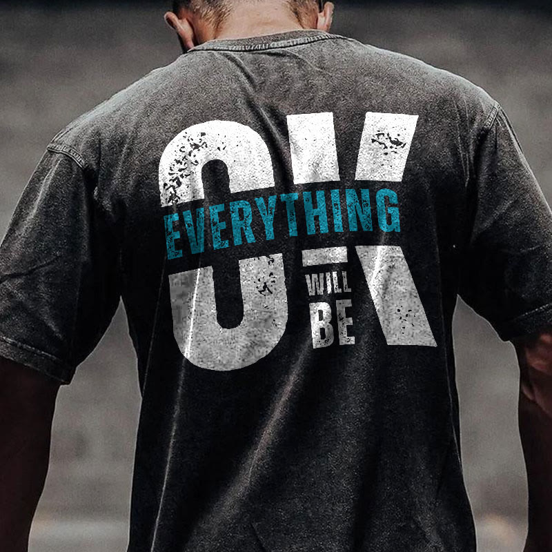 Gym 100% Cotton Everything Will Be OK Print Acid Washed T-shirt - image 2