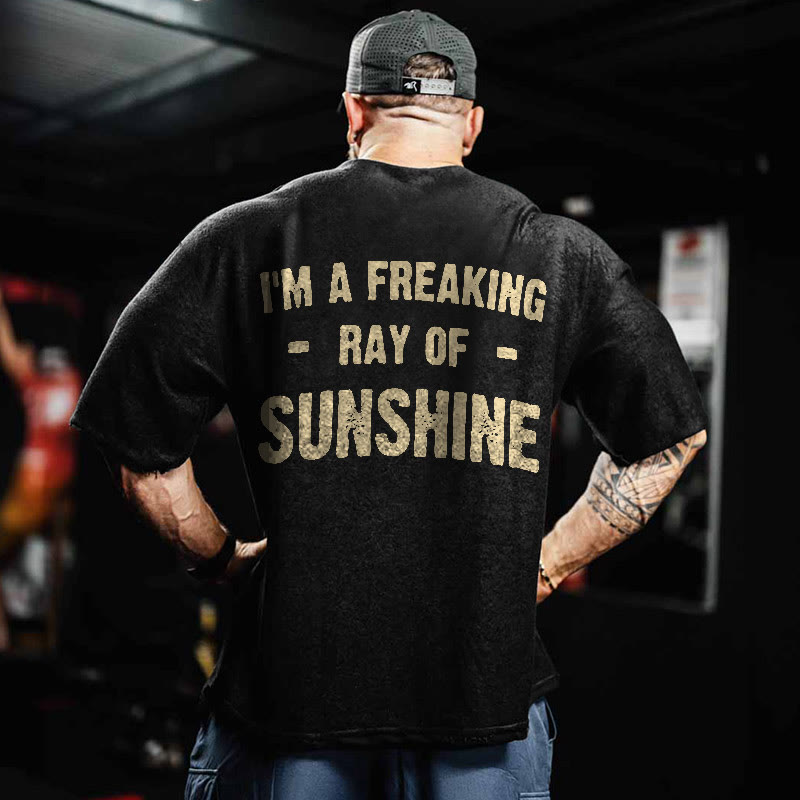 Gym 100% Cotton SUNSHINE Print Acid Washed T-shirt - Black - US20-22(3XL) - image 1