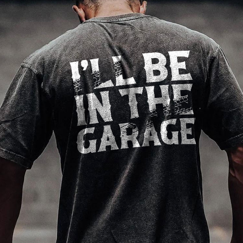Gym 100% Cotton I'll Be In The Garage Print Acid Washed T-shirt - Black - US20-22(3XL) - image 1