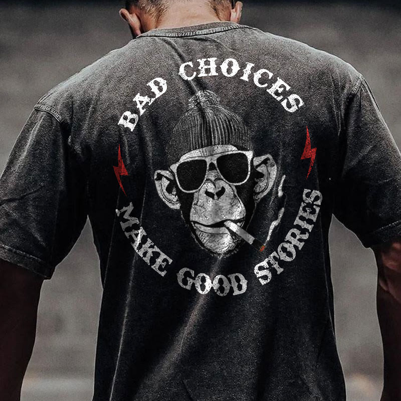 Gym 100% Cotton Bad Choices Print Acid Washed T-shirt - Black - US20-22(3XL) - image 1
