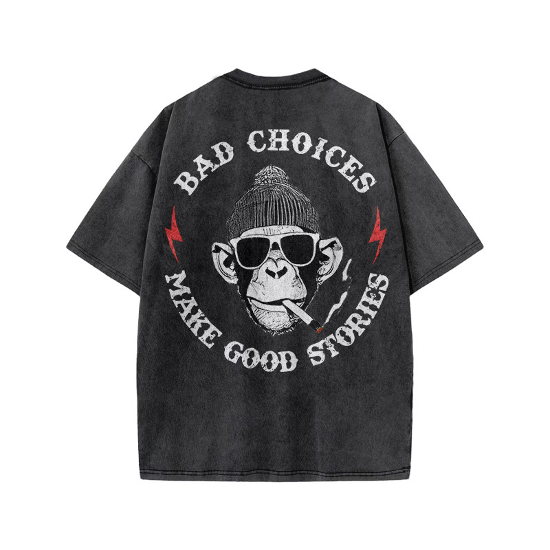 Gym 100% Cotton Bad Choices Print Acid Washed T-shirt - image 3