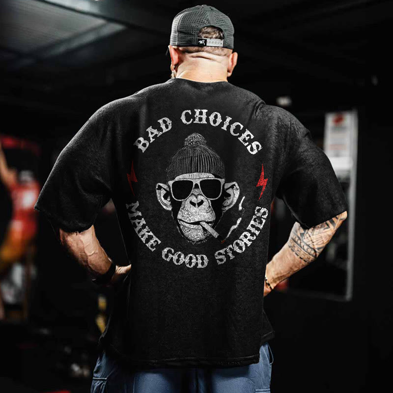 Gym 100% Cotton Bad Choices Print Acid Washed T-shirt - image 2