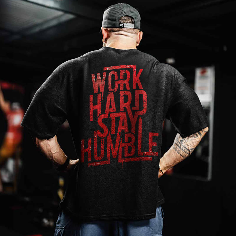 Gym 100% Cotton Work Hard Stay Humble Print Acid Washed T-shirt - image 2