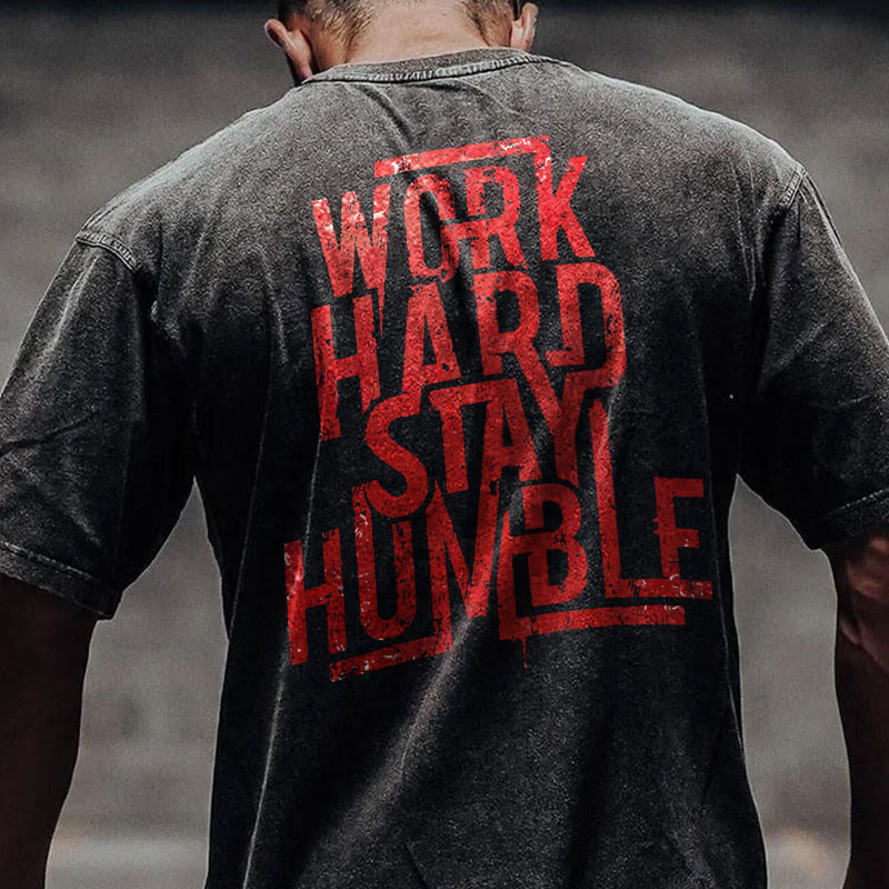 Gym 100% Cotton Work Hard Stay Humble Print Acid Washed T-shirt - Black - US20-22(3XL) - image 1