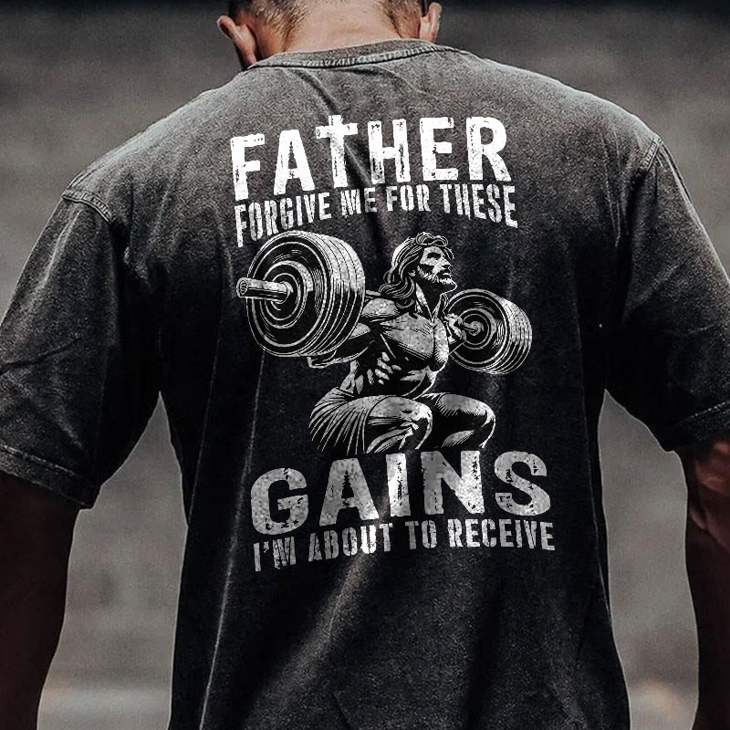 Gym 100% Cotton FATHER & GAINS Print Acid Washed T-shirt - image 2