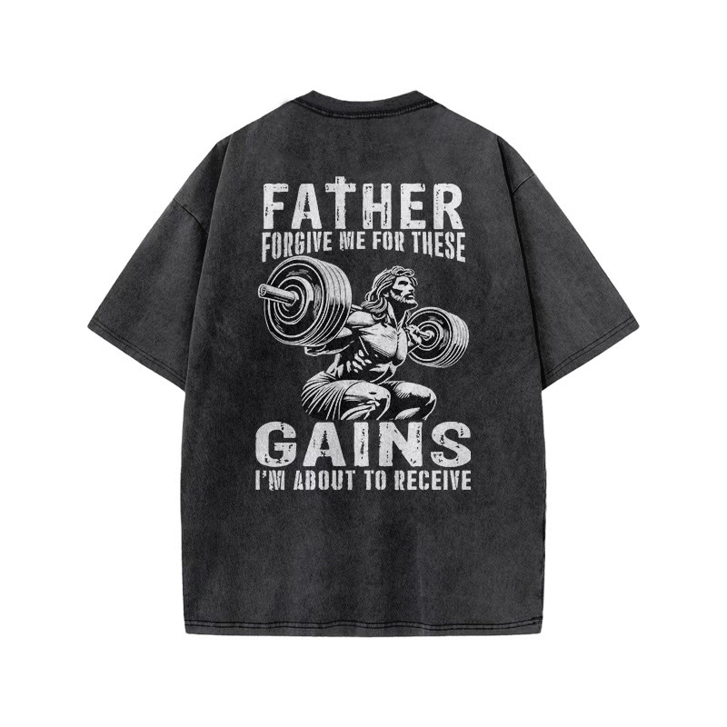 Gym 100% Cotton FATHER & GAINS Print Acid Washed T-shirt - image 3