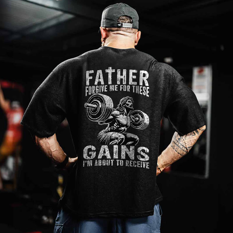 Gym 100% Cotton FATHER & GAINS Print Acid Washed T-shirt - Black - US20-22(3XL) - image 1