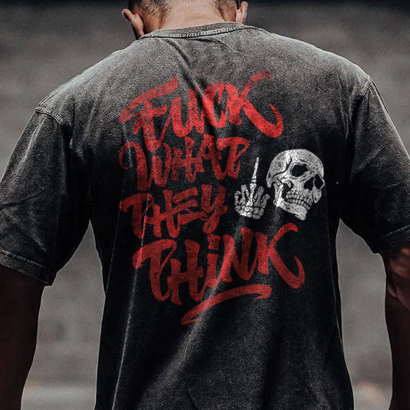 Gym 100% Cotton Fuck What They Think Print Acid Washed T-shirt - image 2