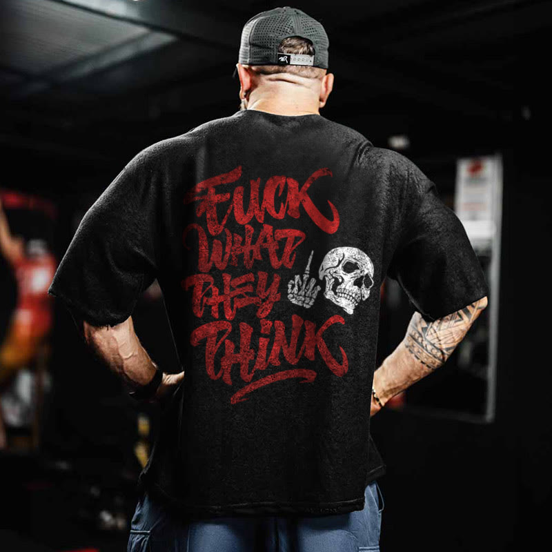Gym 100% Cotton Fuck What They Think Print Acid Washed T-shirt - Black - US20-22(3XL) - image 1