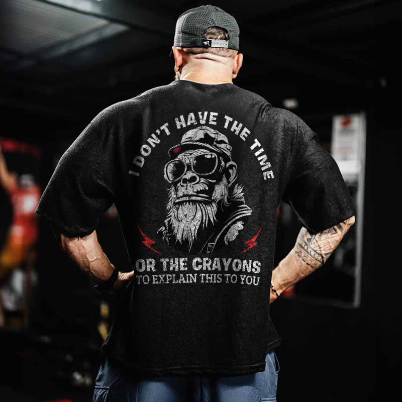 Gym 100% Cotton I Don't Have The Time Print Acid Washed T-shirt - Black - US20-22(3XL) - image 1