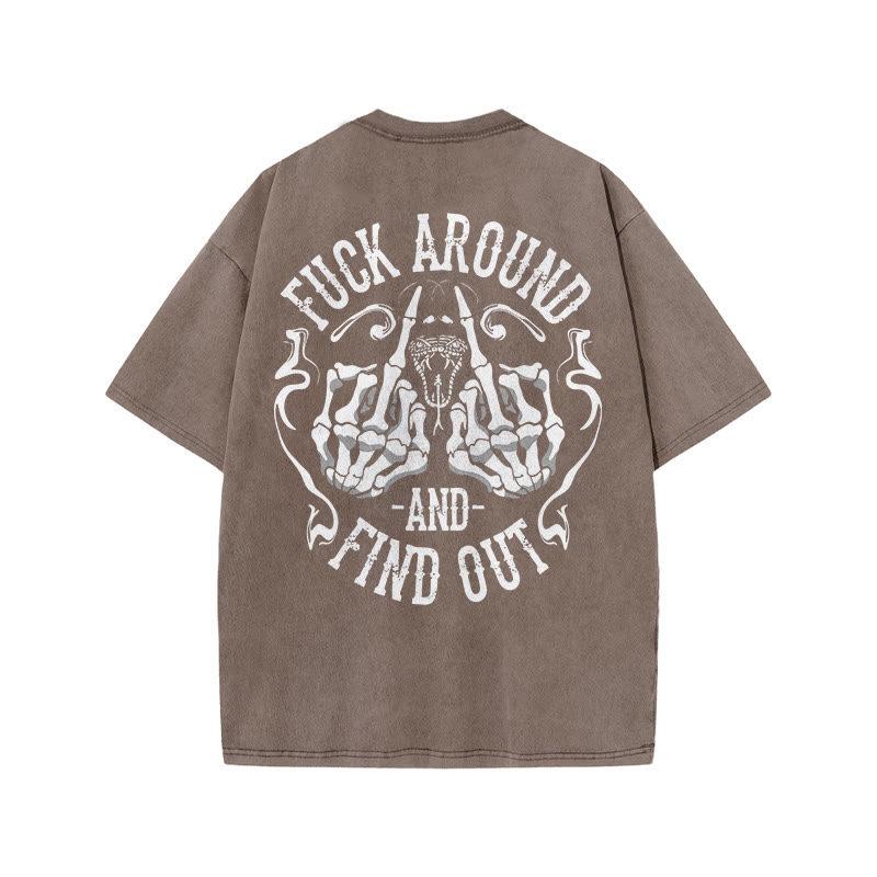Gym 100% Cotton FIND OUT Print Acid Washed T-shirt - Coffee - US20-22(3XL) - image 5