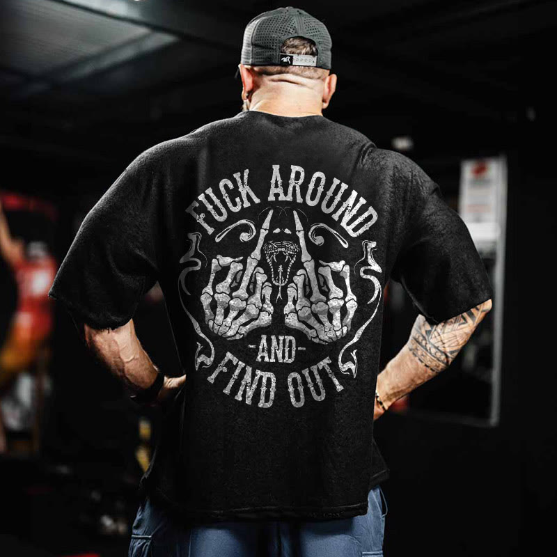 Gym 100% Cotton FIND OUT Print Acid Washed T-shirt - Black - US20-22(3XL) - image 1