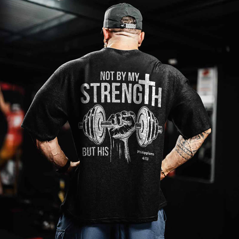 Gym 100% Cotton STRENGTH Print Acid Washed T-shirt - Black - US20-22(3XL) - image 1