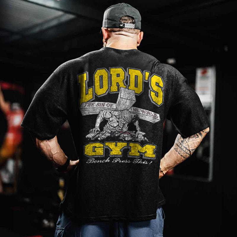 Gym 100% Cotton LORD'S GYM Print Acid Washed T-shirt - Black - US20-22(3XL) - image 1