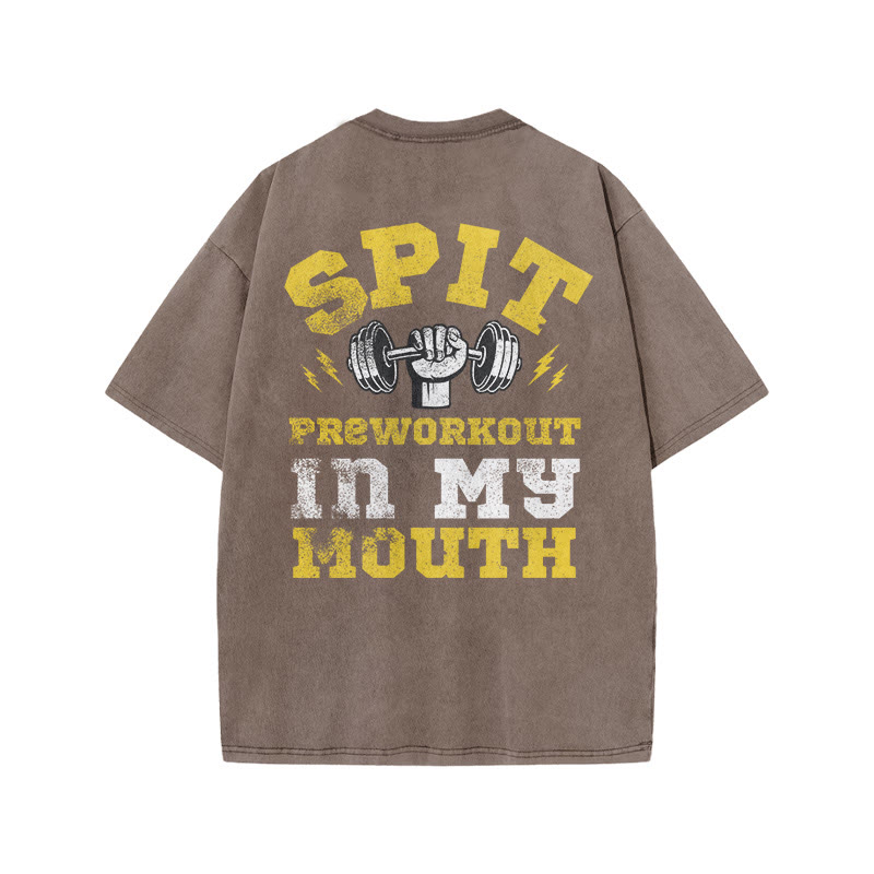 Gym 100% Cotton SPIT Print Acid Washed T-shirt - Coffee - US20-22(3XL) - image 5