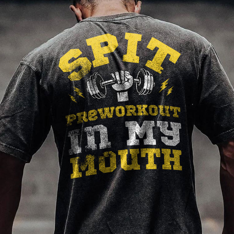 Gym 100% Cotton SPIT Print Acid Washed T-shirt - Black - US20-22(3XL) - image 1