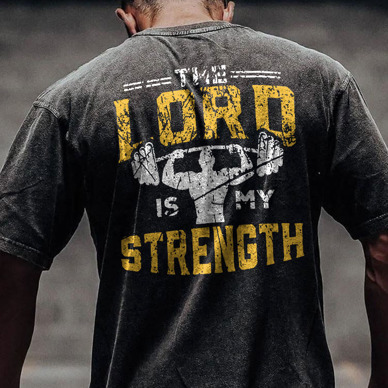 Gym 100% Cotton The Lord Is My Strength Print Acid Washed T-shirt - image 1