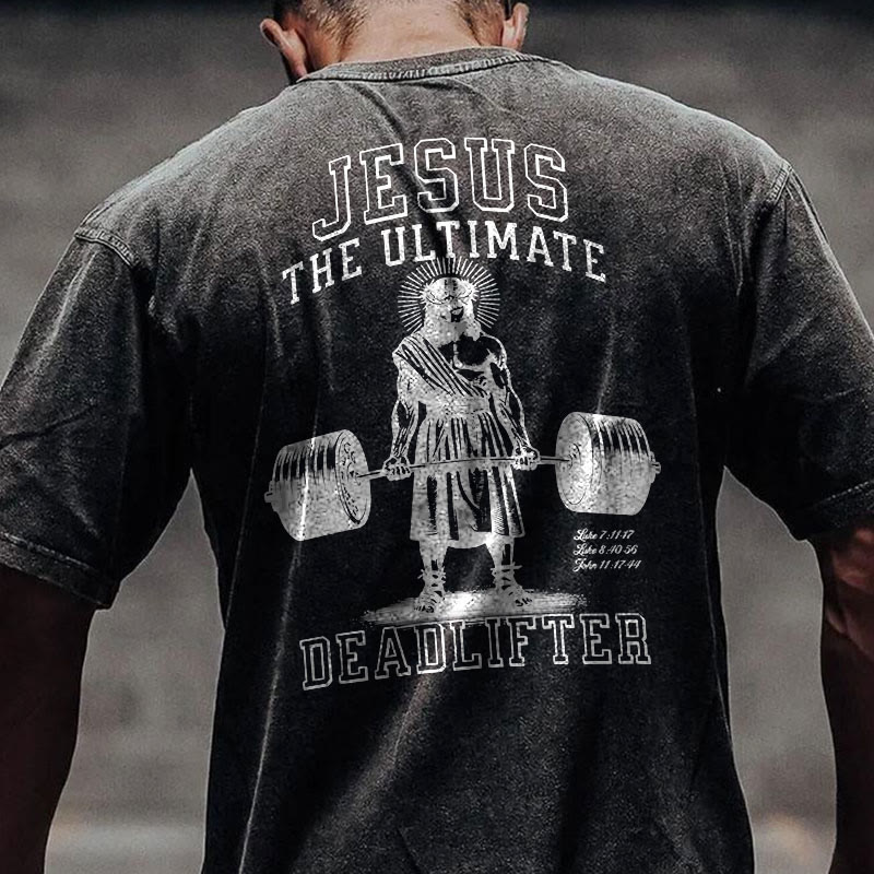 Gym 100% Cotton JESUS Print Acid Washed T-shirt - Black - US20-22(3XL) - image 1