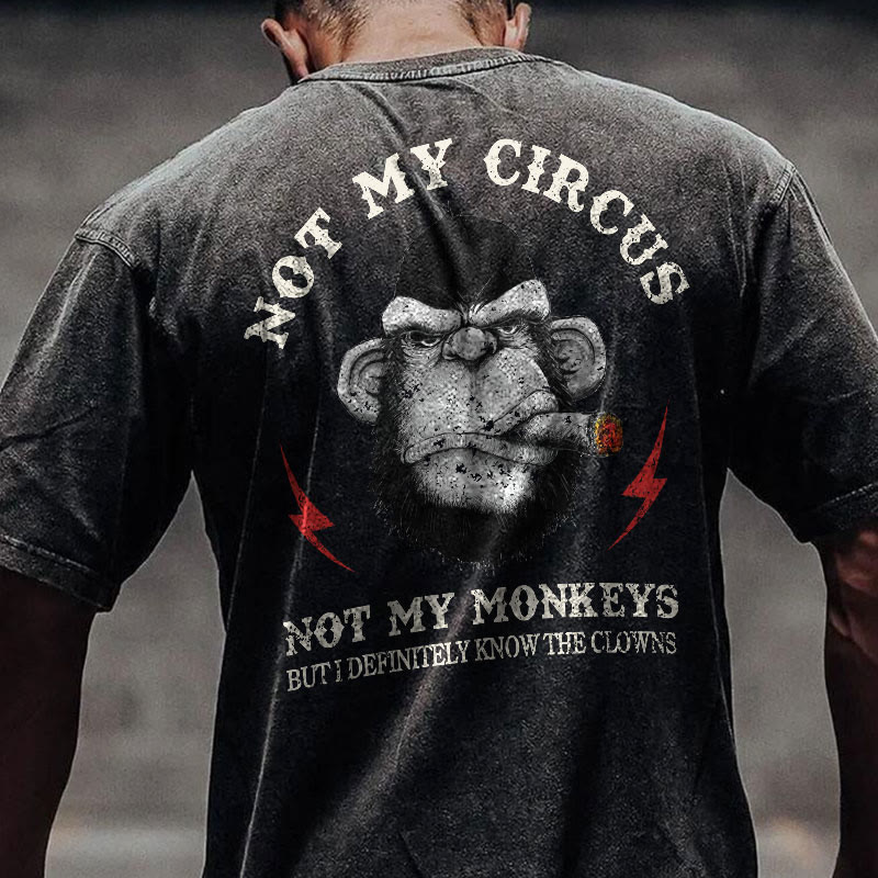 Gym 100% Cotton Not My Circus Print Acid Washed T-shirt - image 2