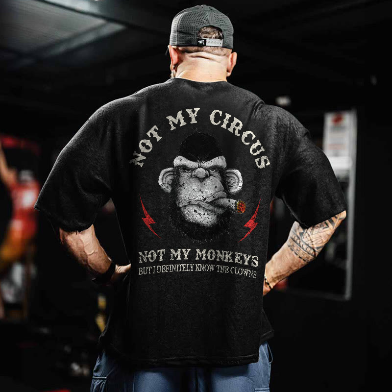 Gym 100% Cotton Not My Circus Print Acid Washed T-shirt - Black - US20-22(3XL) - image 1