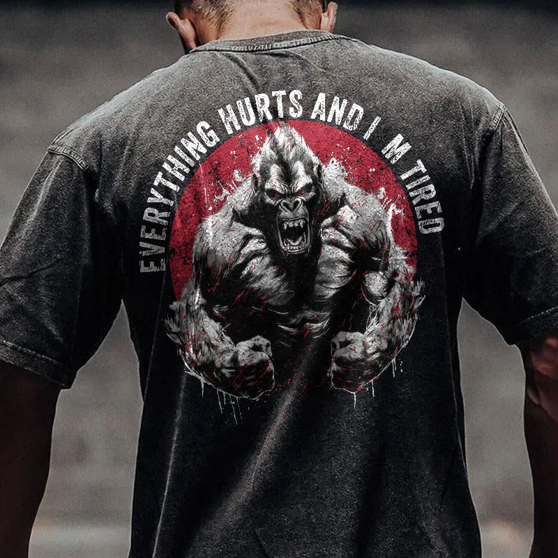 Gym 100% Cotton Everything Hurts And I'm Tired Print Acid Washed T-shirt - image 2
