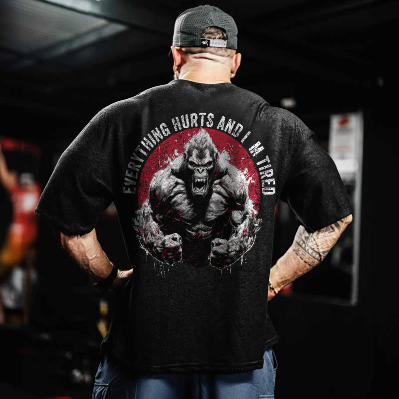 Gym 100% Cotton Everything Hurts And I'm Tired Print Acid Washed T-shirt - Black - US20-22(3XL) - image 1