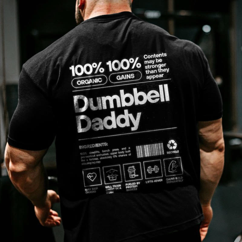 Gym 100% Cotton Dumbbell Daddy Print T-shirt - Black - US16-18(2XL) - image 2